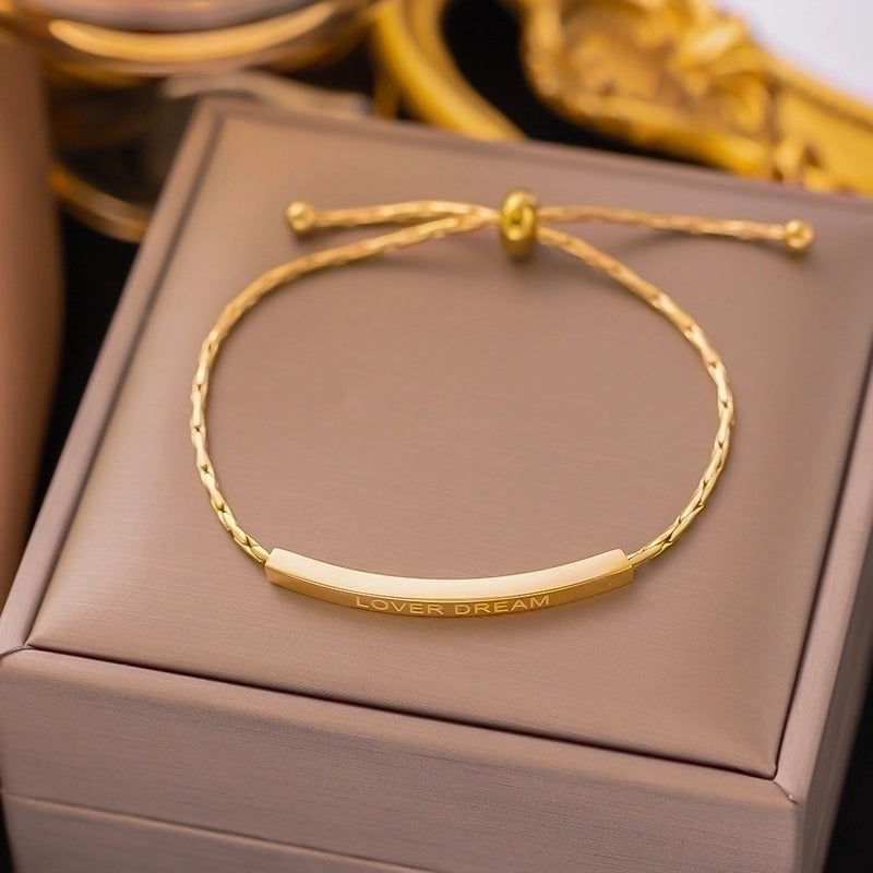 Stainless Steel 18K Gold Plated Acrylic Artificial Rhinestones letter pull Bracelets