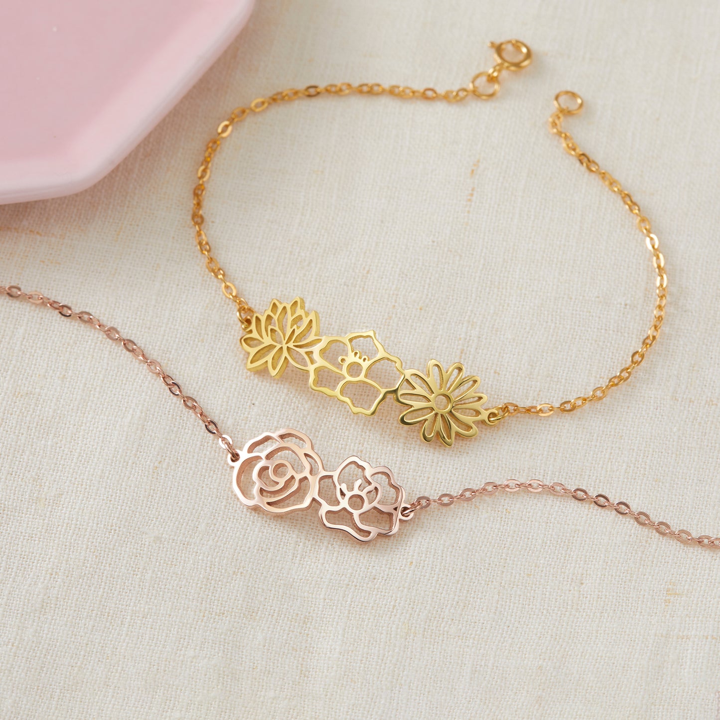Multiple Birthflower Bracelet, Mom Bracelet, Family Floral Bracelet
