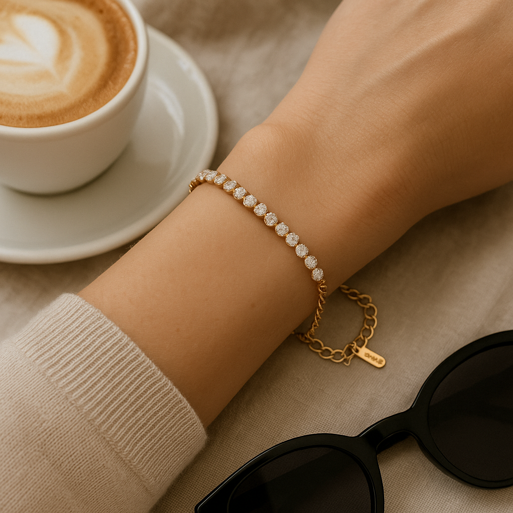 Lady Geometric 304 Stainless Steel 18K Gold Plated Rhinestones Bracelets