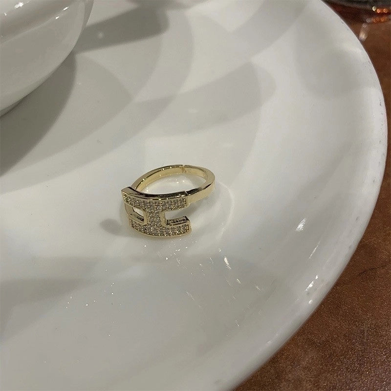 Copper Zircon Ring Trendy Daily Wearing Wild Letter Ring