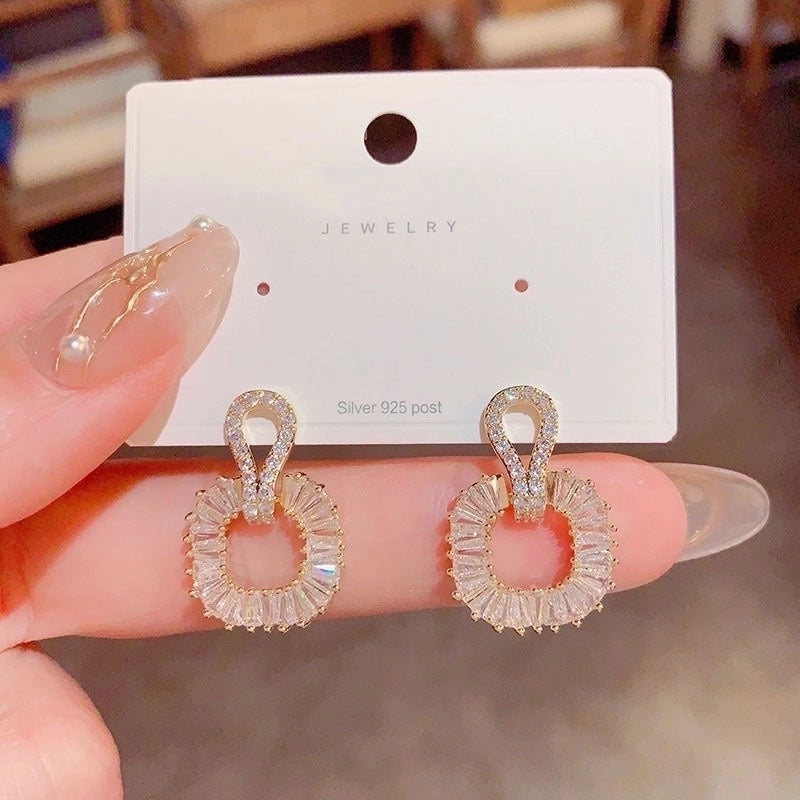 1 Pair Elegant Minimalist Square Copper Inlay Zircon Drop Earrings Micro Inlaid Zircon Square