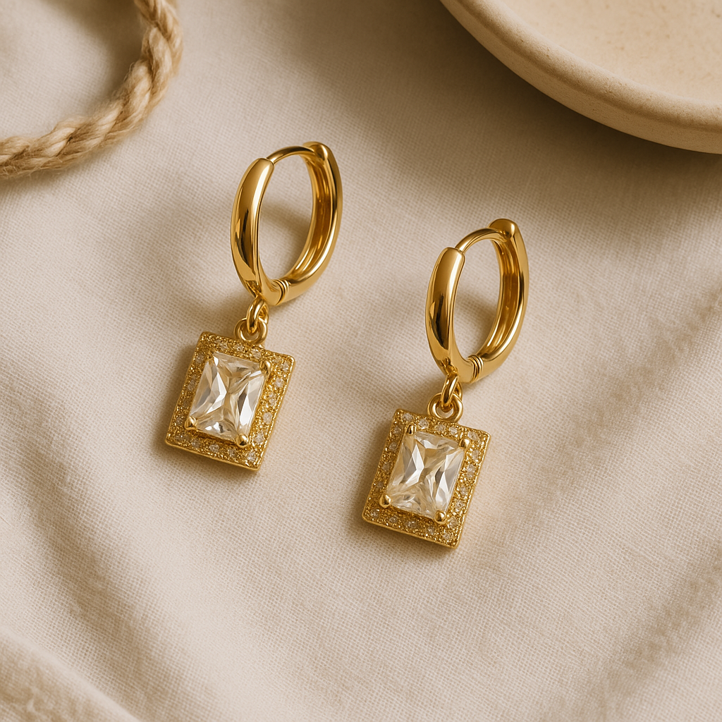 1 Pair Elegant Minimalist Water droplets Inlay Copper Zircon Drop Earrings Gold Square Zirconium
