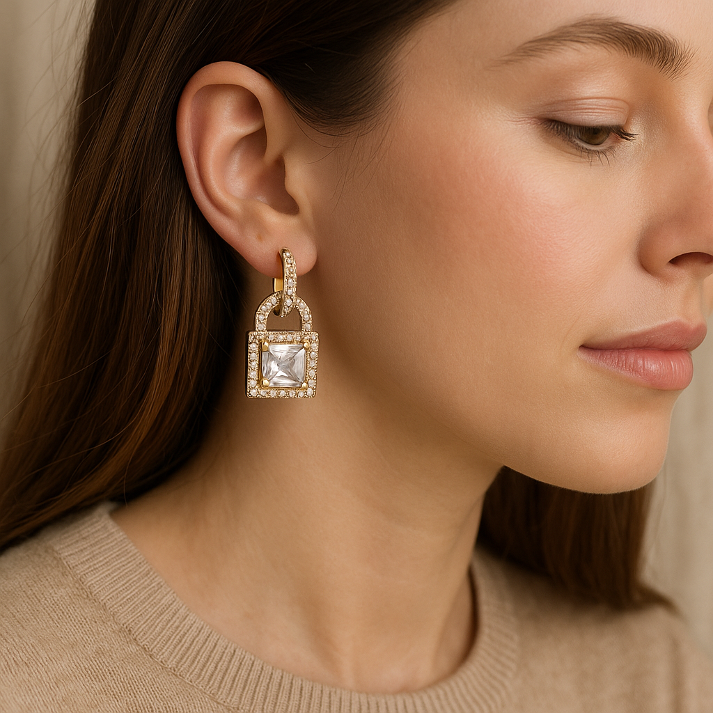 1 Pair Elegant Minimalist Shiny Square Inlay Copper Zircon Drop Earrings White Gold Plated