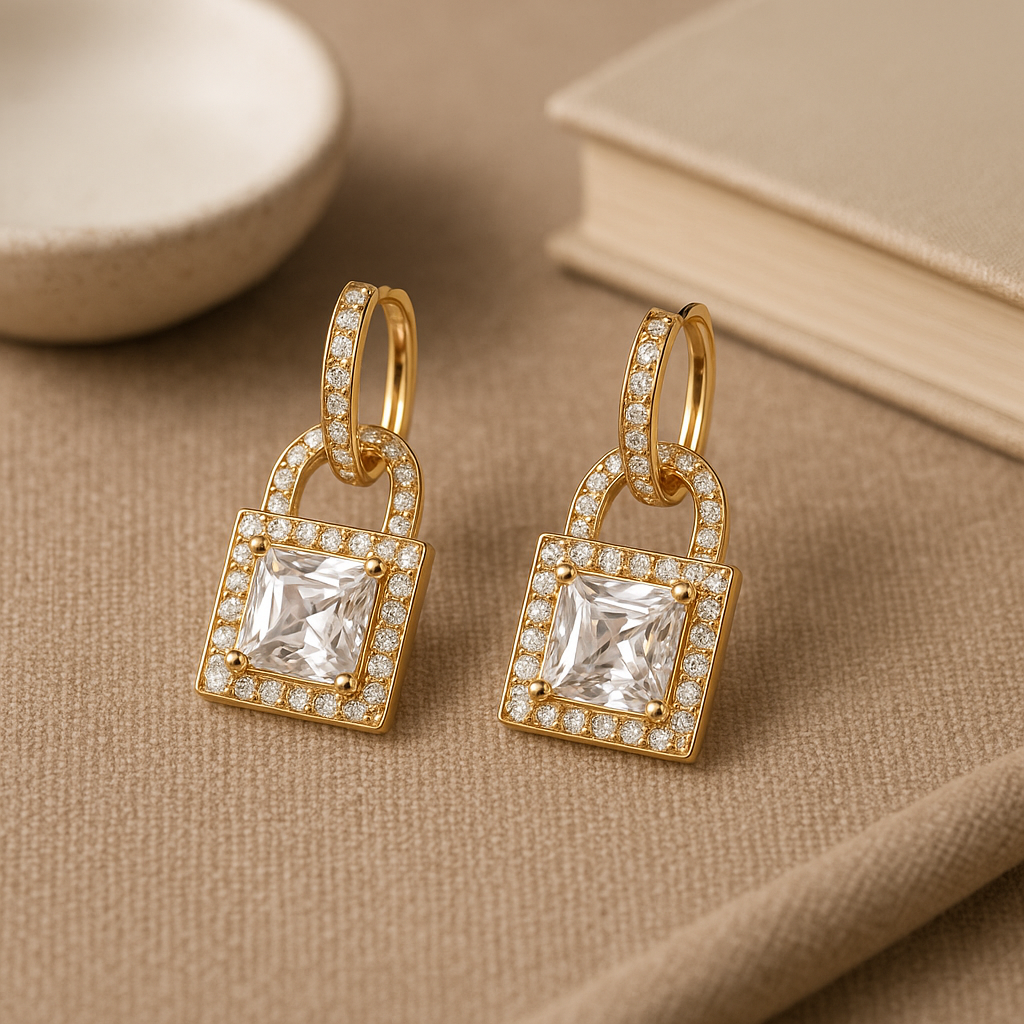 1 Pair Elegant Minimalist Shiny Square Inlay Copper Zircon Drop Earrings White Gold Plated