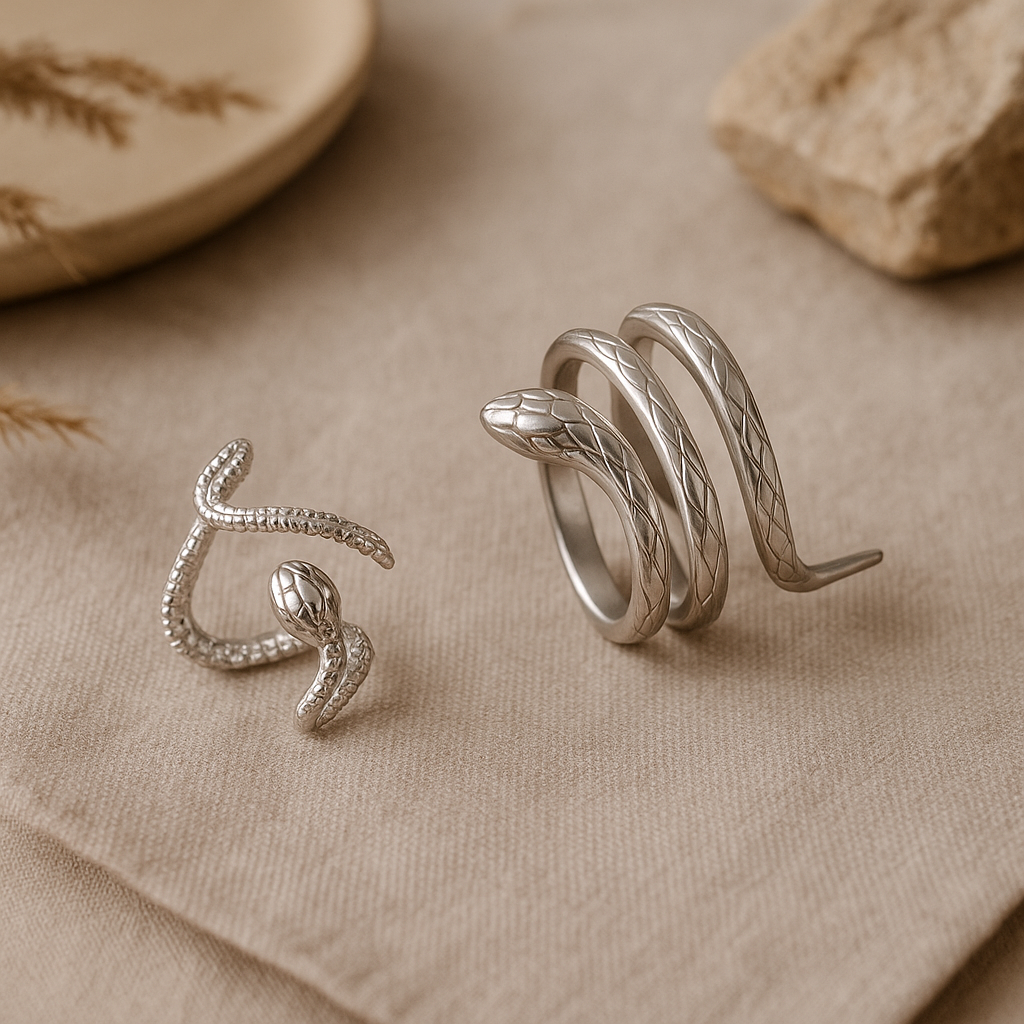 Retro Cool Style Snake Titanium Steel 18K Gold Plated Plating Adjustable Ring