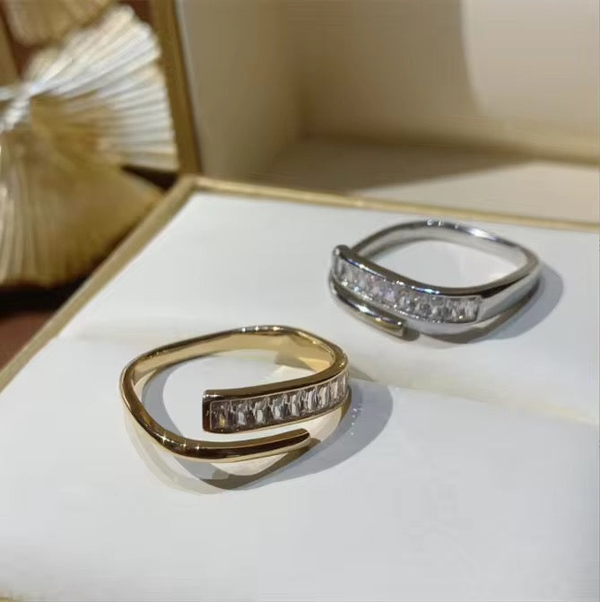 Zircon Ring Female Versatile Temperament Square opening Index Finger Ring Cold Wind