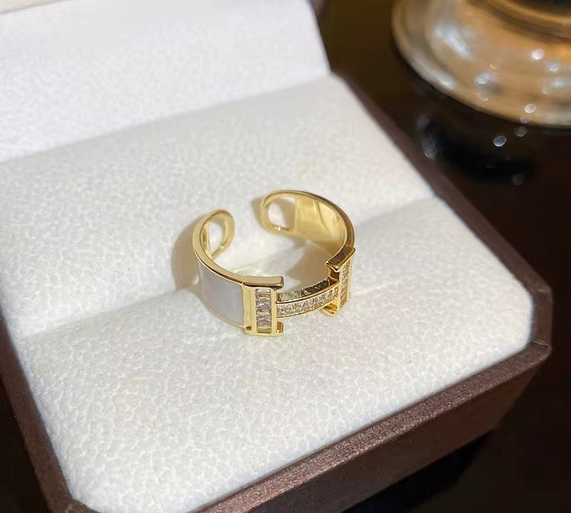 Gold Zircon Ring Adjustable Stainless Steel