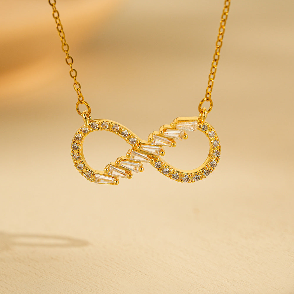 ART Geometric Titanium Steel 18K Gold Plated Full Diamond Infinite Love Necklace