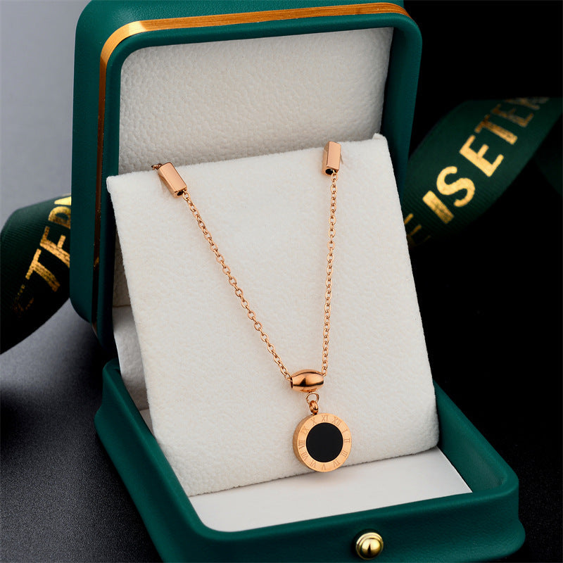 Geometric Titanium Steel 18K Gold Plated Necklaces Roman Circle double sided