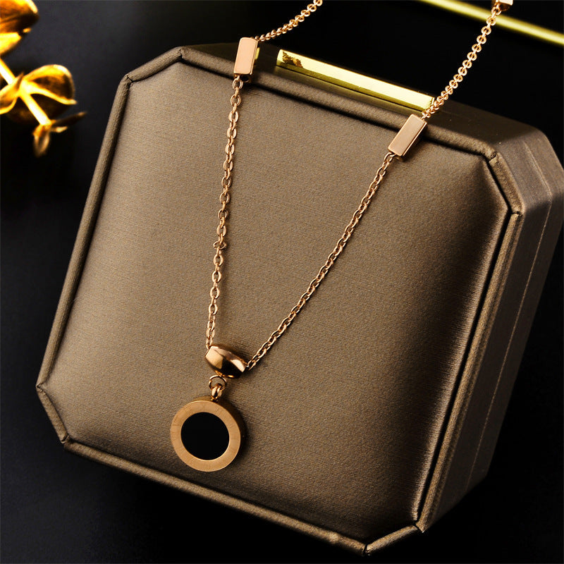 Geometric Titanium Steel 18K Gold Plated Necklaces Roman Circle double sided