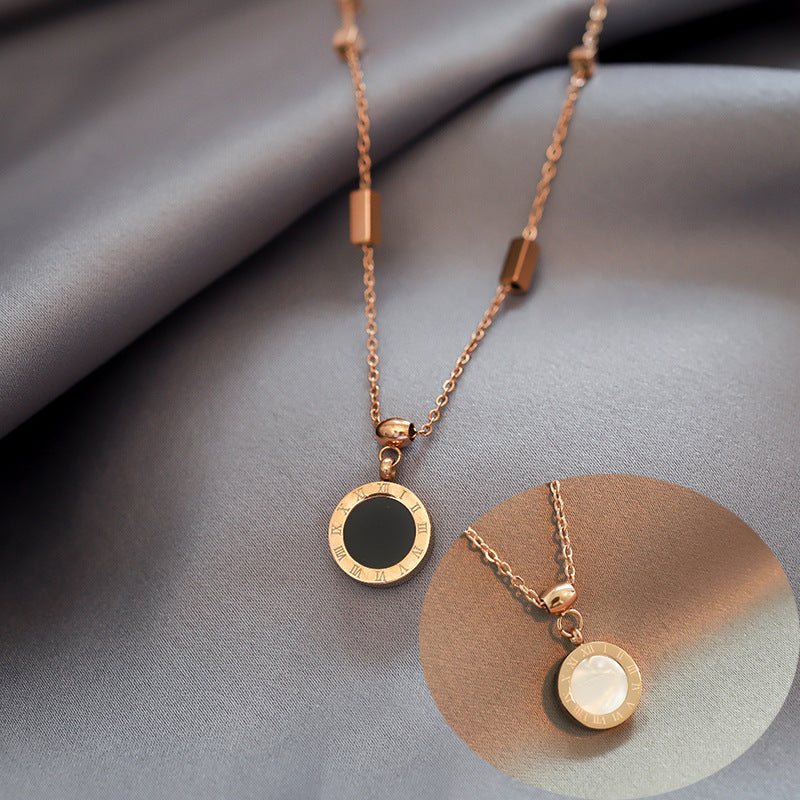 Geometric Titanium Steel 18K Gold Plated Necklaces Roman Circle double sided