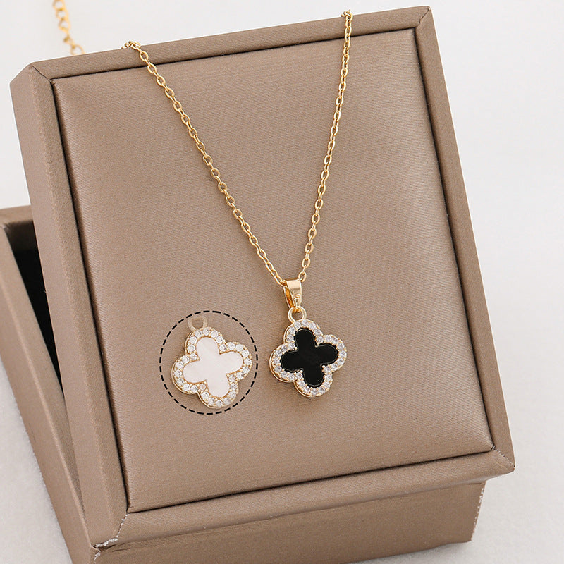 Geometric Titanium Steel 18K Gold Plated Set Necklaces double sided wearing and Earring