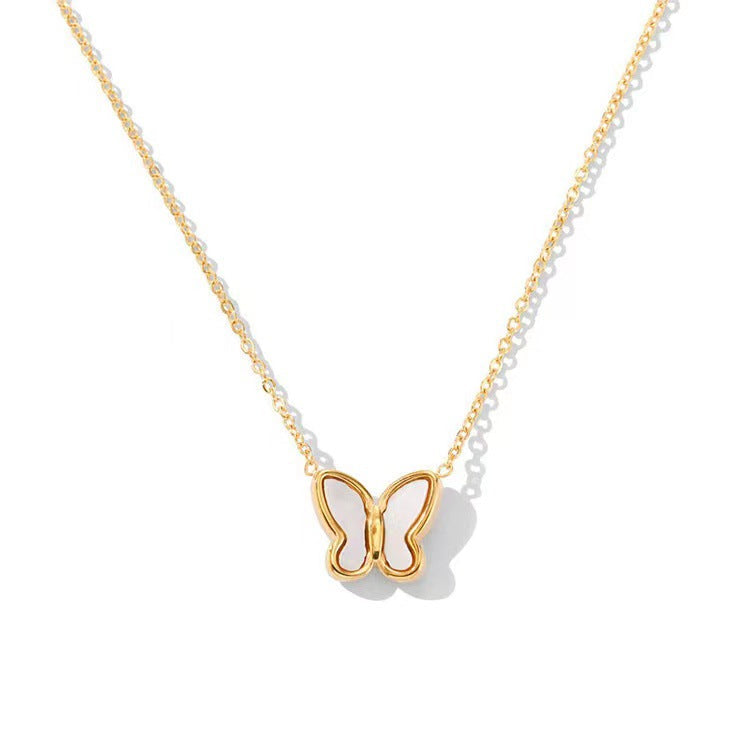 Geometric Titanium Steel 18K Gold Plated Necklace Golden Fritillaria Butterfly Necklace