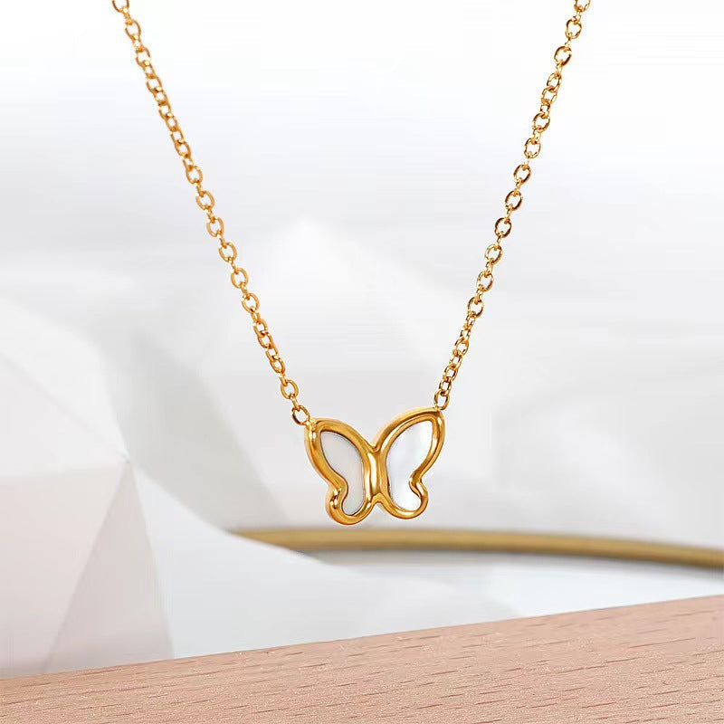 Geometric Titanium Steel 18K Gold Plated Necklace Golden Fritillaria Butterfly Necklace