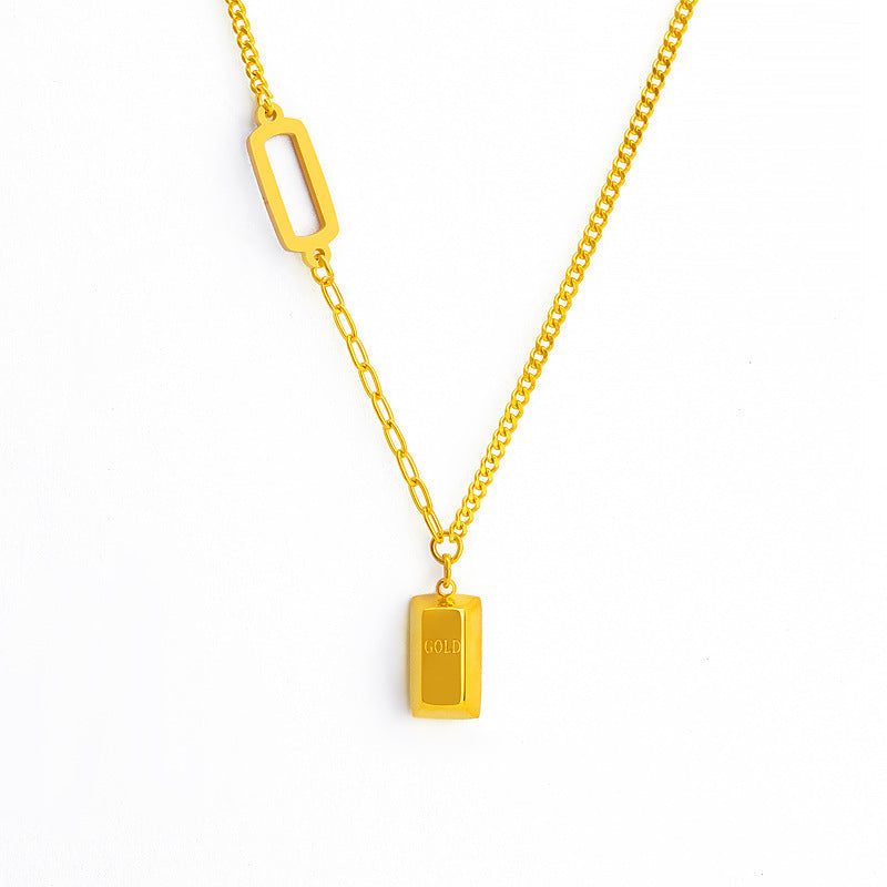 Geometric Titanium Steel 18K Gold Plated Necklace Rich Gold Bricks