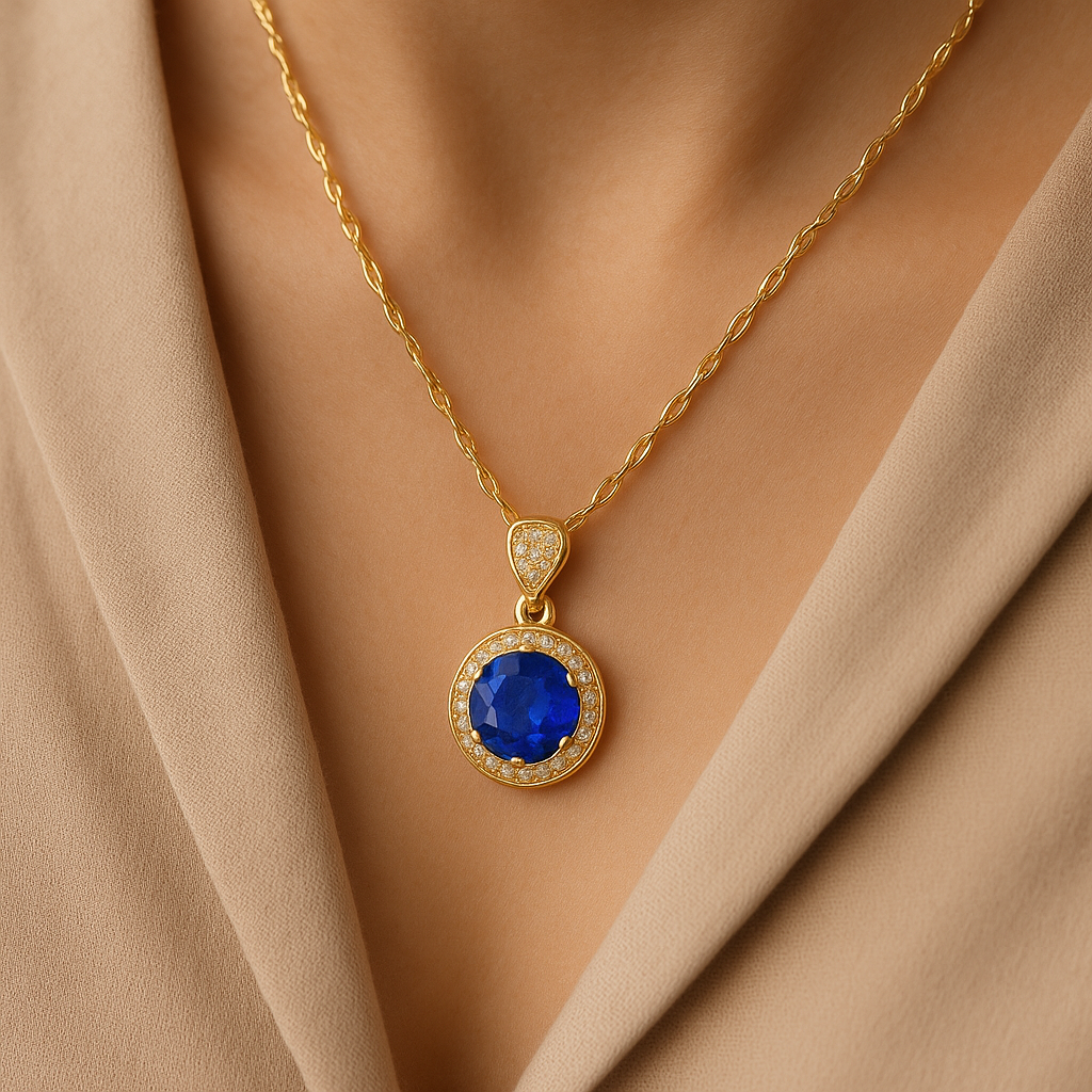 Blue Titanium Steel Chain Copper Snake Pendant Necklace