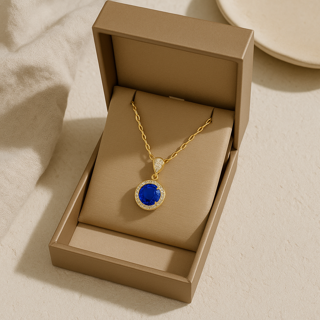 Blue Titanium Steel Chain Copper Snake Pendant Necklace