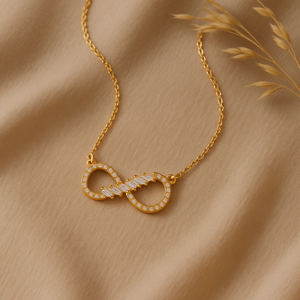 ART Geometric Titanium Steel 18K Gold Plated Full Diamond Infinite Love Necklace