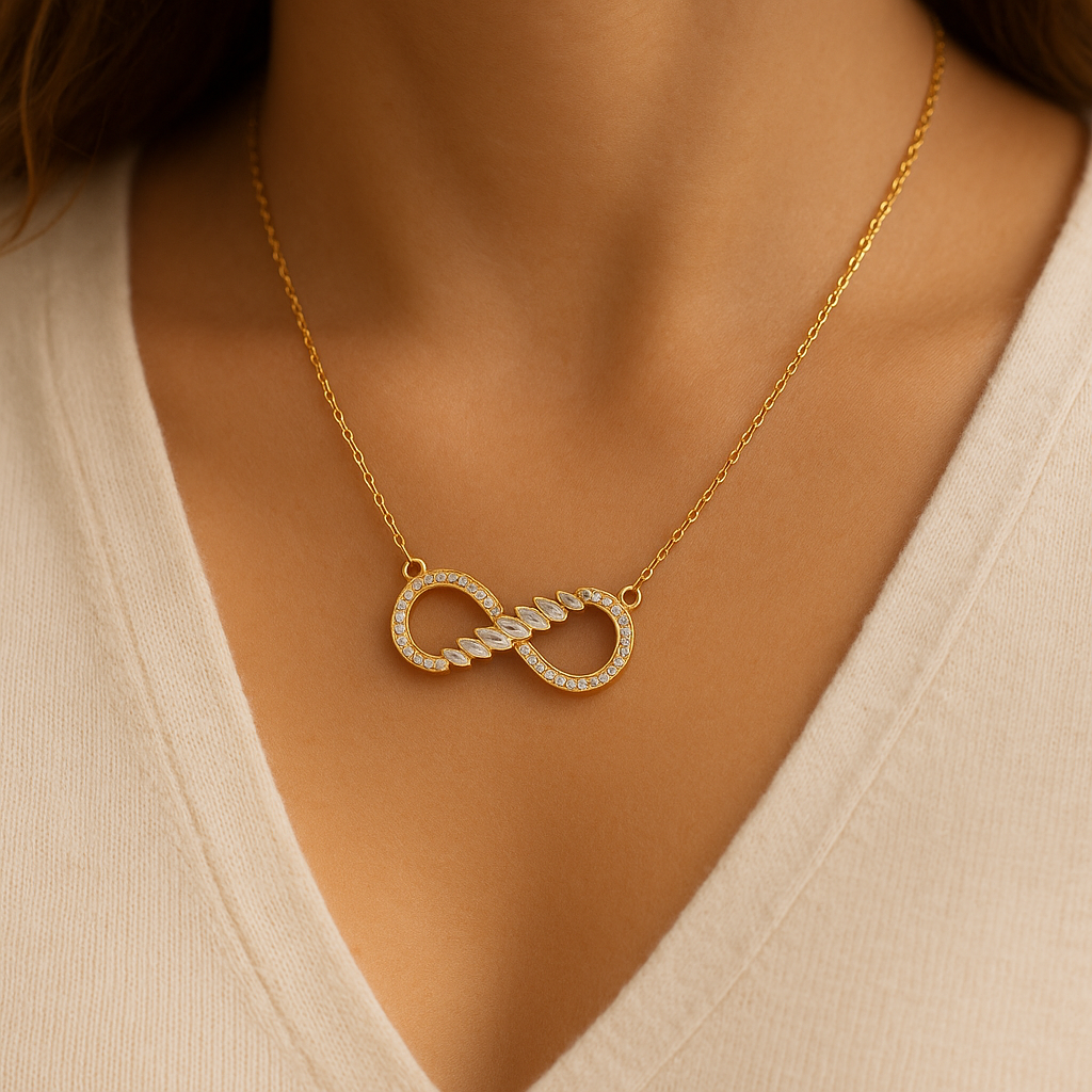 ART Geometric Titanium Steel 18K Gold Plated Full Diamond Infinite Love Necklace