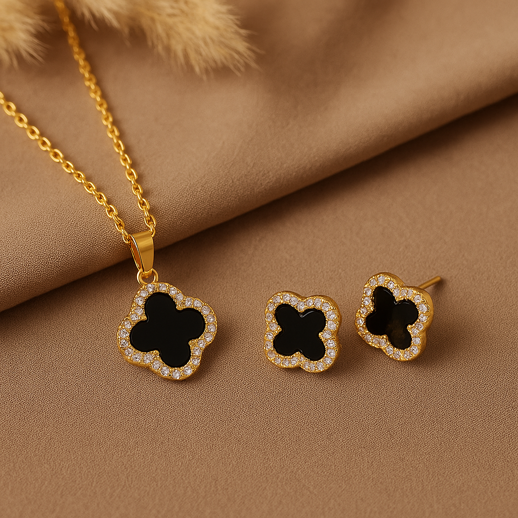 Geometric Titanium Steel 18K Gold Plated Set Necklaces double sided wearing and Earring
