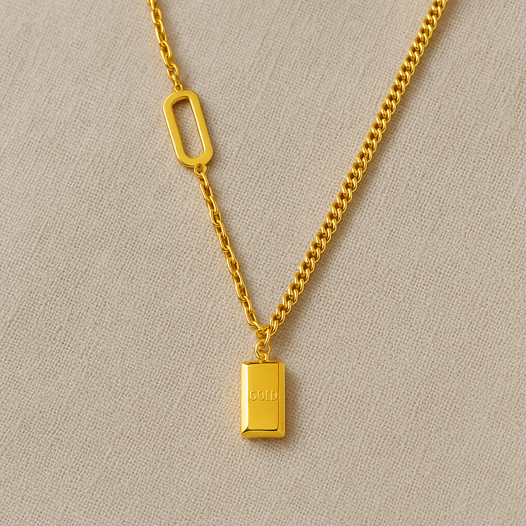 Geometric Titanium Steel 18K Gold Plated Necklace Rich Gold Bricks