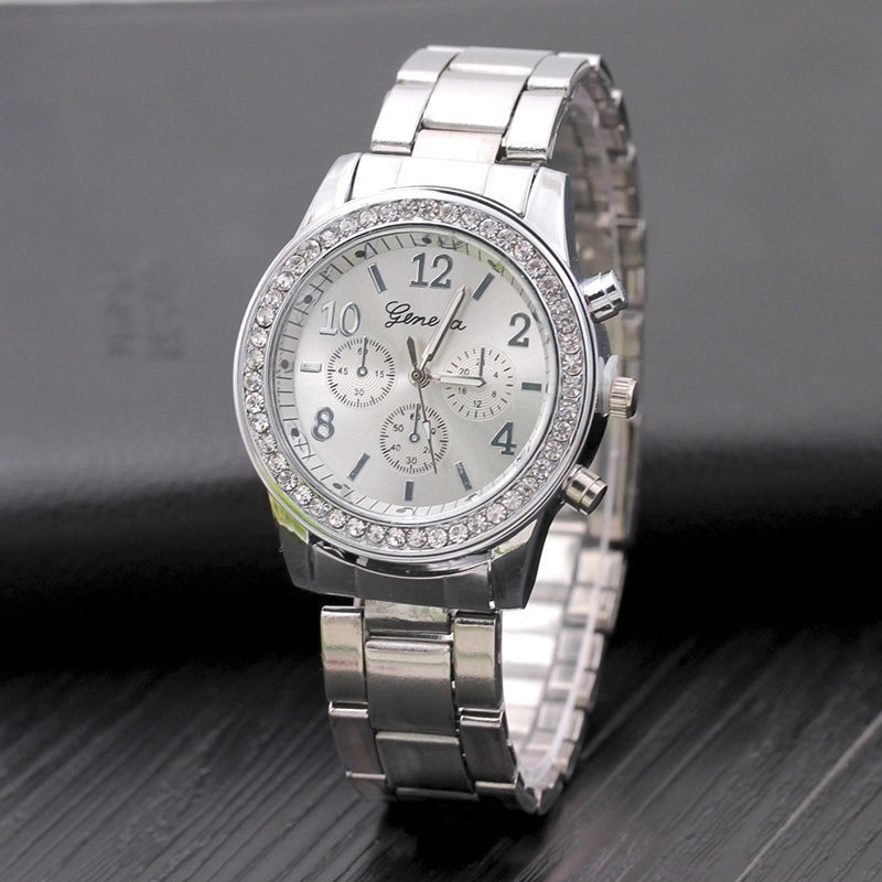 New Diamond Alloy Steel Belt Watch Women's Quartz Watch