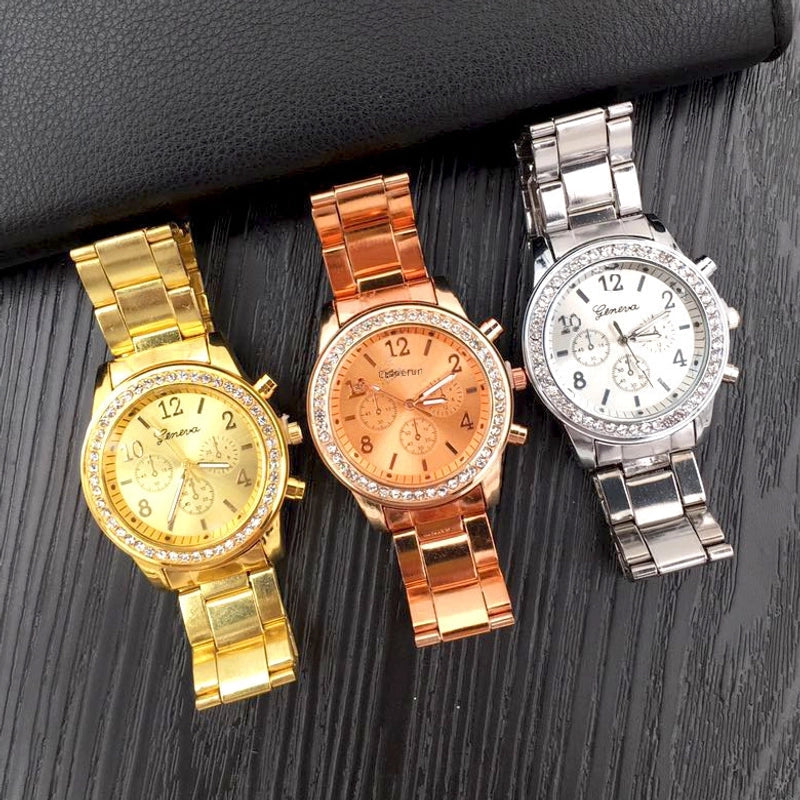 New Diamond Alloy Steel Belt Watch Women's Quartz Watch