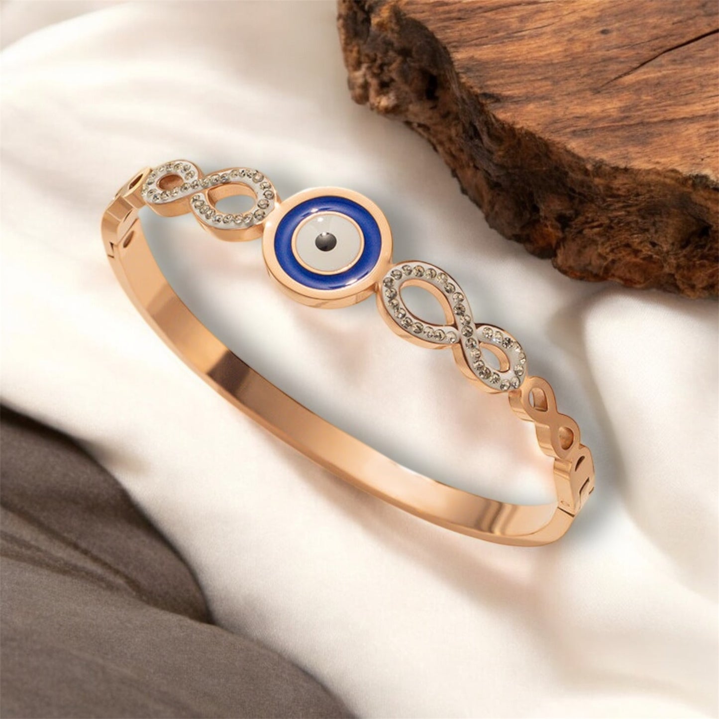 Round Devil’s Eye Bangle – 18K Gold Plated Titanium Steel