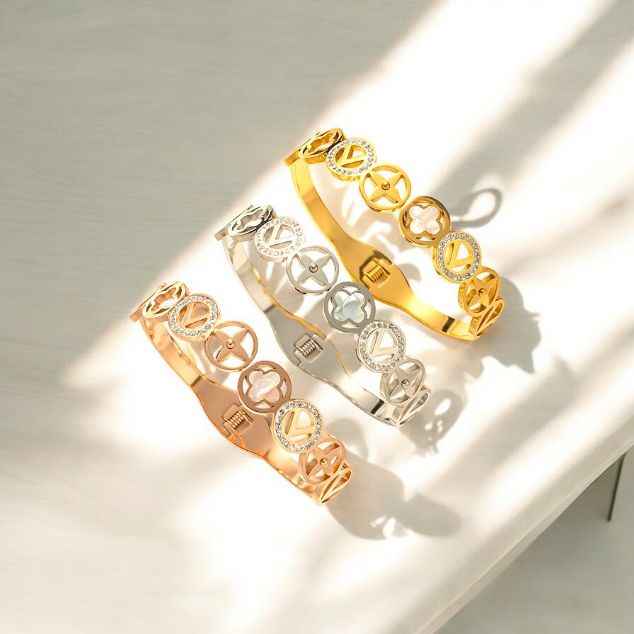 Letter Bangle – 18K Gold Plated Titanium Steel