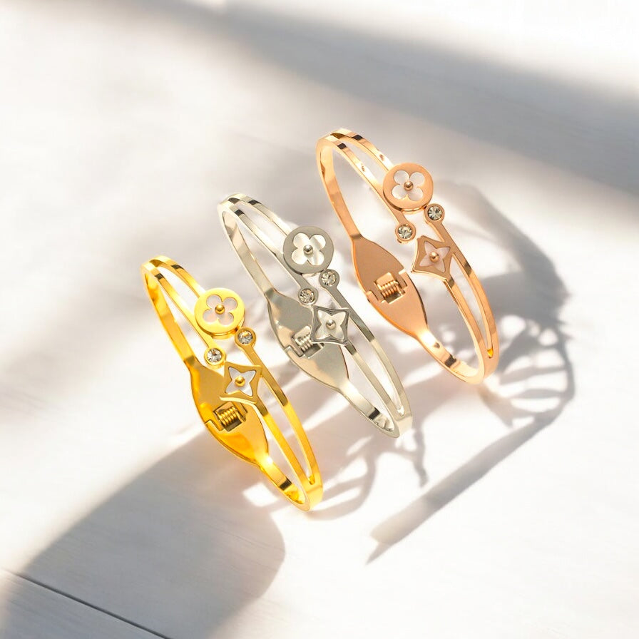 Natural Titanium Steel 18K Gold Plated Bangles