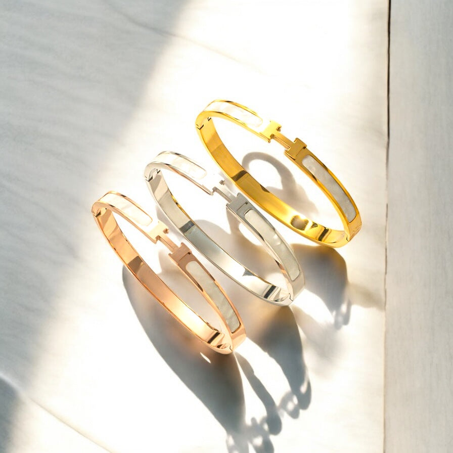 Natural Titanium Steel 18K Gold Plated Bangles