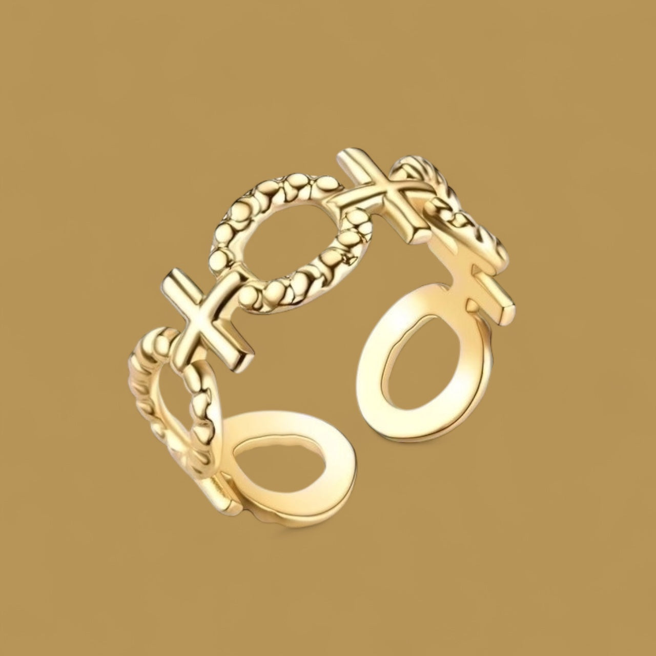 Round Shape Titanium Steel 18K Gold Plated Ring