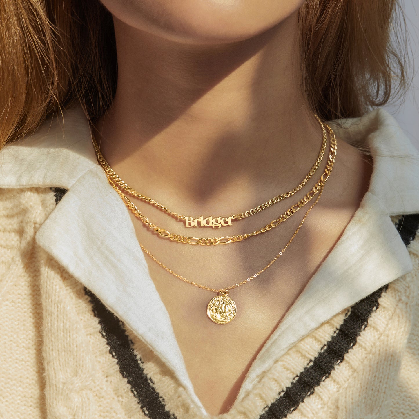 Custom Name Jewelry, Figaro Chain Necklace, Daughter Necklace