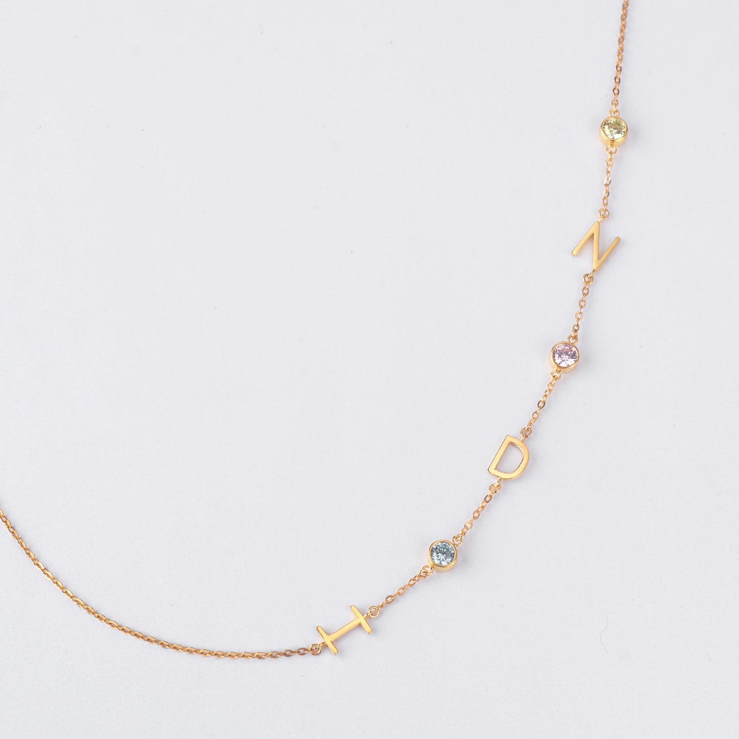 Sideways Letter Necklace, Birthstone Necklace, Initials Necklace