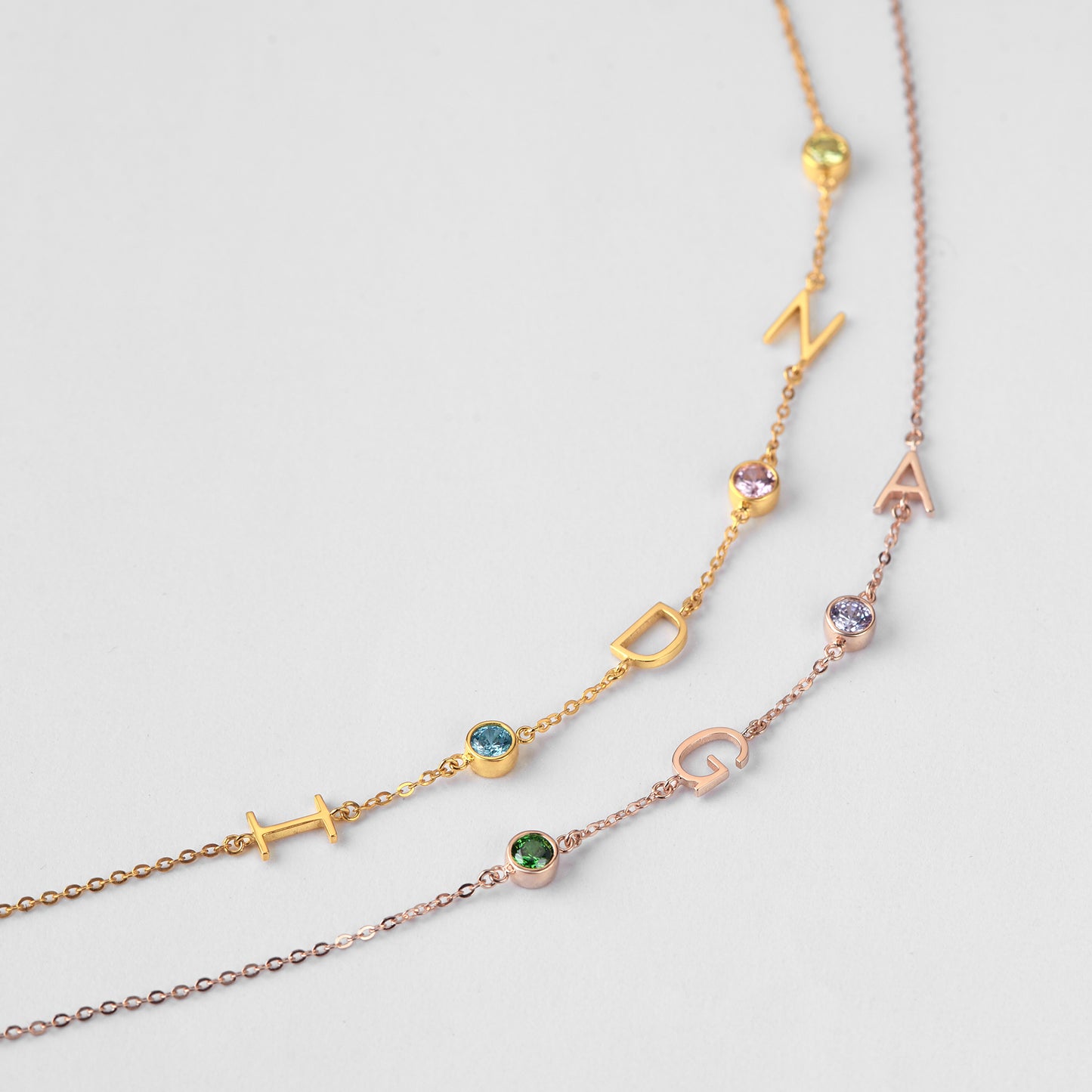 Sideways Letter Necklace, Birthstone Necklace, Initials Necklace