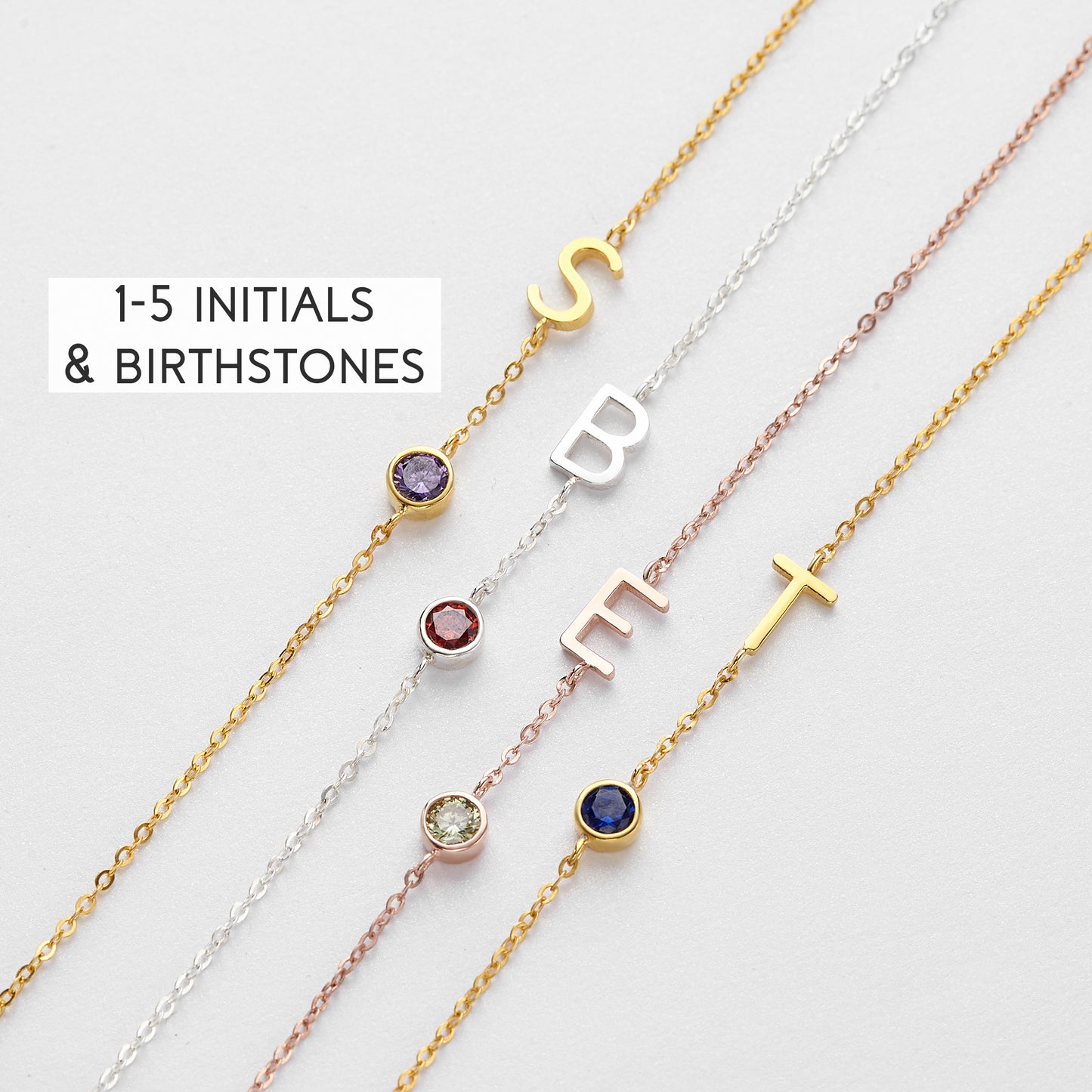 Sideways Letter Necklace, Birthstone Necklace, Initials Necklace