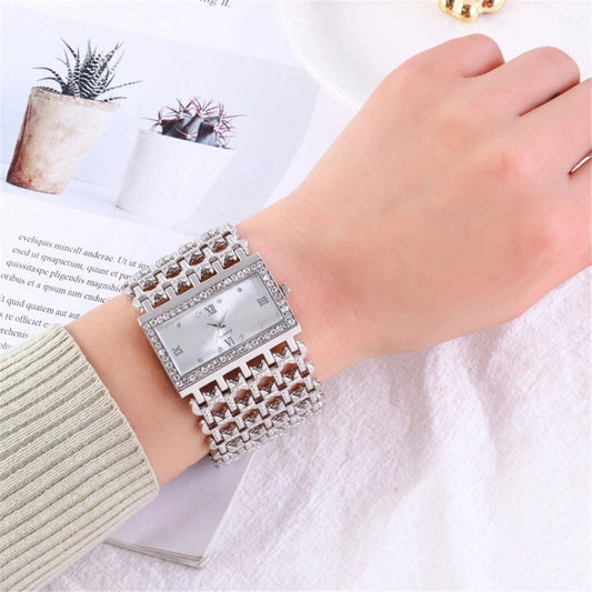 Fashion Hot Square Diamond Women's Quartz Silver Watch Casual Stainless Steel Women's Watch