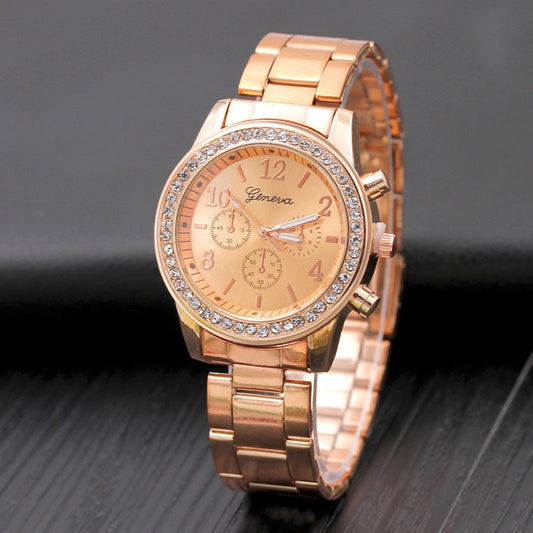 New Diamond Alloy Steel Belt Watch Women's Quartz Watch