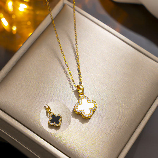 Moderate Luxury Quadrilateral Geometric Titanium Steel 18K Gold Plated double side 2 in 1 Necklaces