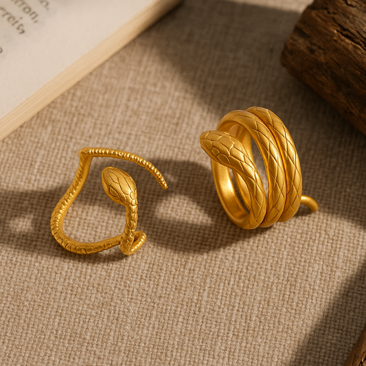 Retro Cool Style Snake Titanium Steel 18K Gold Plated Plating Adjustable Ring