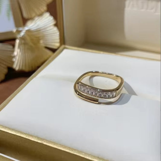 Zircon Ring Female Versatile Temperament Square opening Index Finger Ring Cold Wind