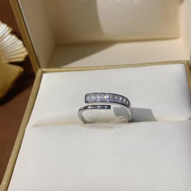 Zircon Ring Female Versatile Temperament Square opening Index Finger Ring Cold Wind