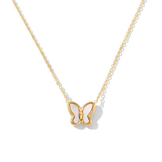 Geometric Titanium Steel 18K Gold Plated Necklace Golden Fritillaria Butterfly Necklace
