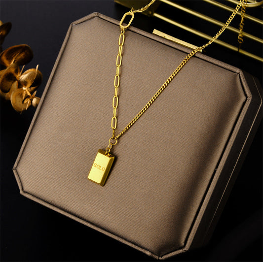 Geometric Titanium Steel 18K Gold Plated Necklace Rich Gold Bricks