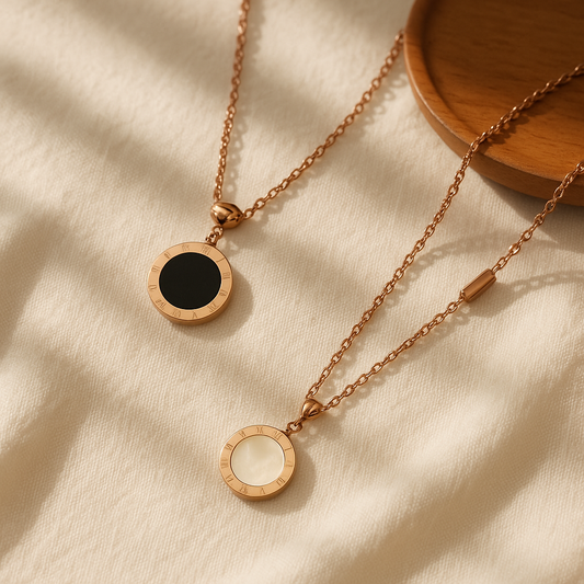 Geometric Titanium Steel 18K Gold Plated Necklaces Roman Circle double sided