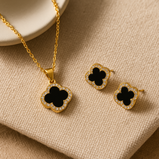 Geometric Titanium Steel 18K Gold Plated Set Necklaces double sided wearing and Earring