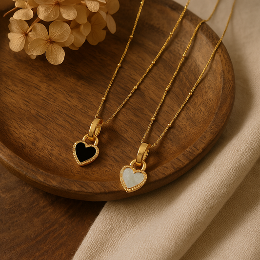 Geometric Titanium Steel 18K Gold Plated Set Necklaces Black and White double sided wearing