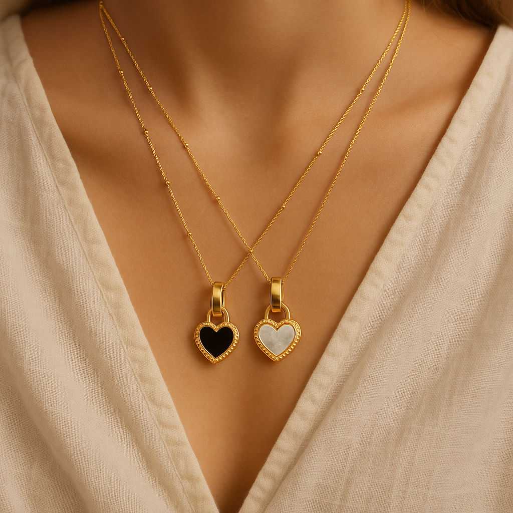 Geometric Titanium Steel 18K Gold Plated Set Necklaces Black and White double sided wearing