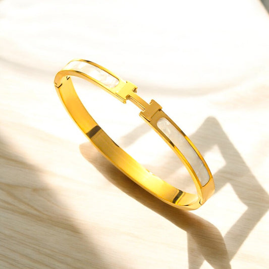 Natural Titanium Steel 18K Gold Plated Bangles