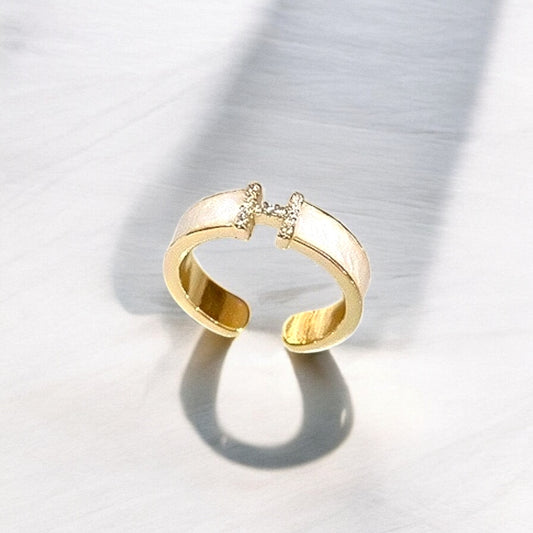 Gold Zircon Ring Adjustable Stainless Steel
